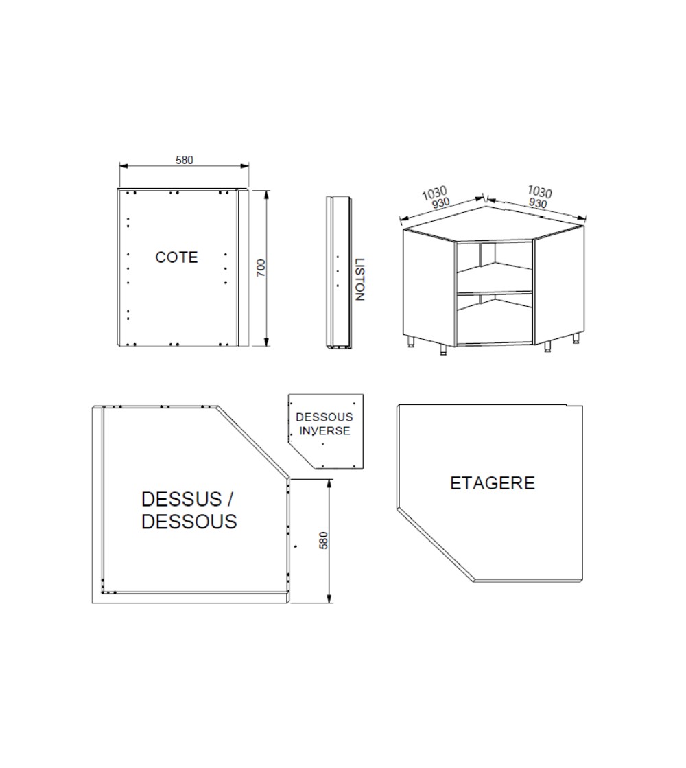 Kit Módulo Cocina Bajo Rincón Chaflán Alt. 70 cm Blanco | AndaserStore OFERTA