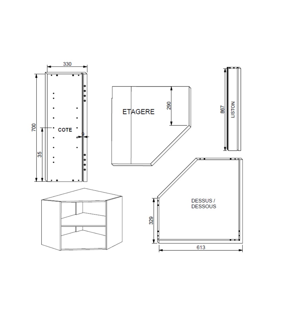 Kit Módulo Cocina Alto Rincón Chaflán Alt. 70 cm Blanco | AndaserStore OFERTA