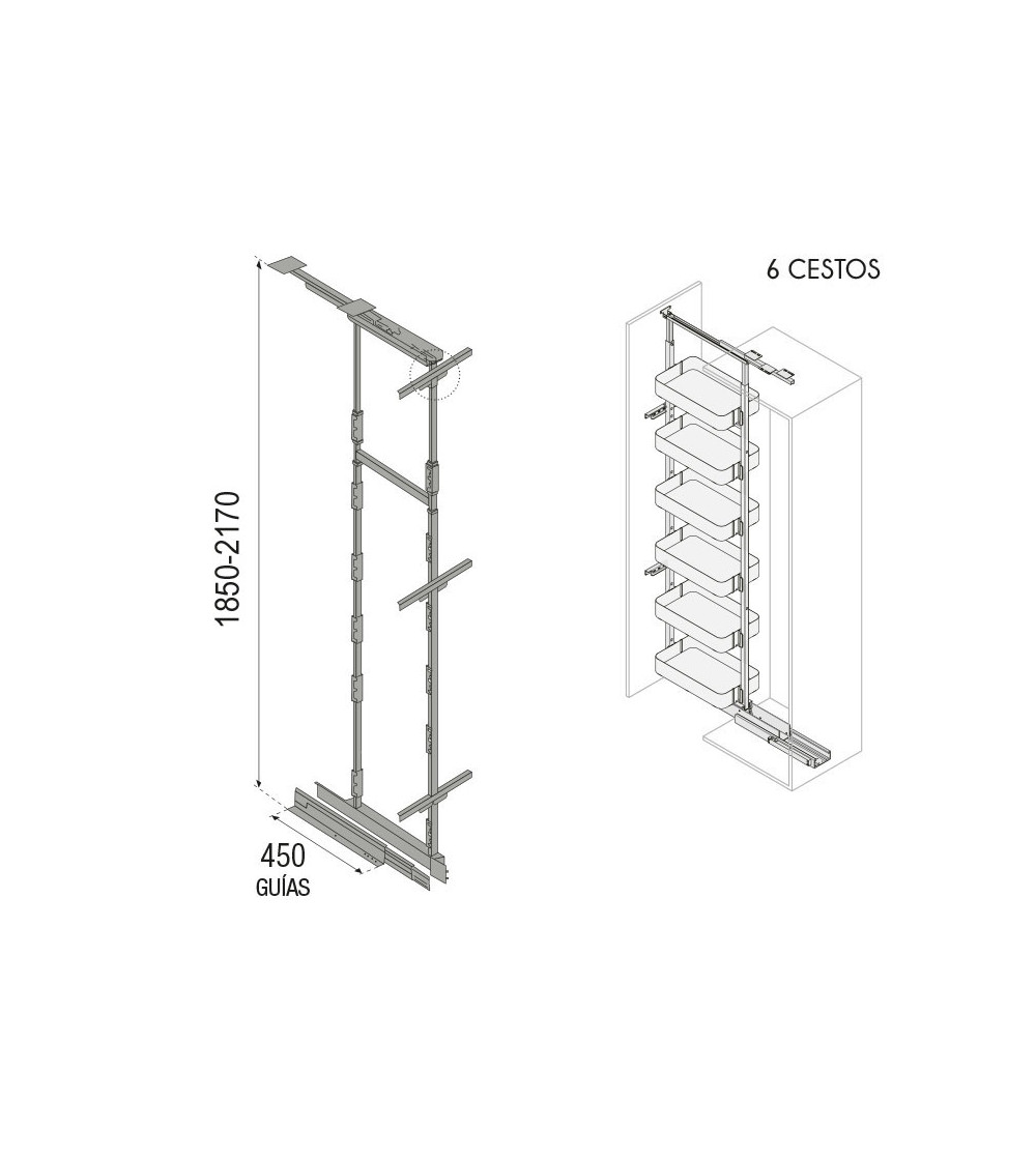 Columna Extraíble 6 Cestos Neo System Alt. 185-217 | AndaserStore OFERTA OFERTA