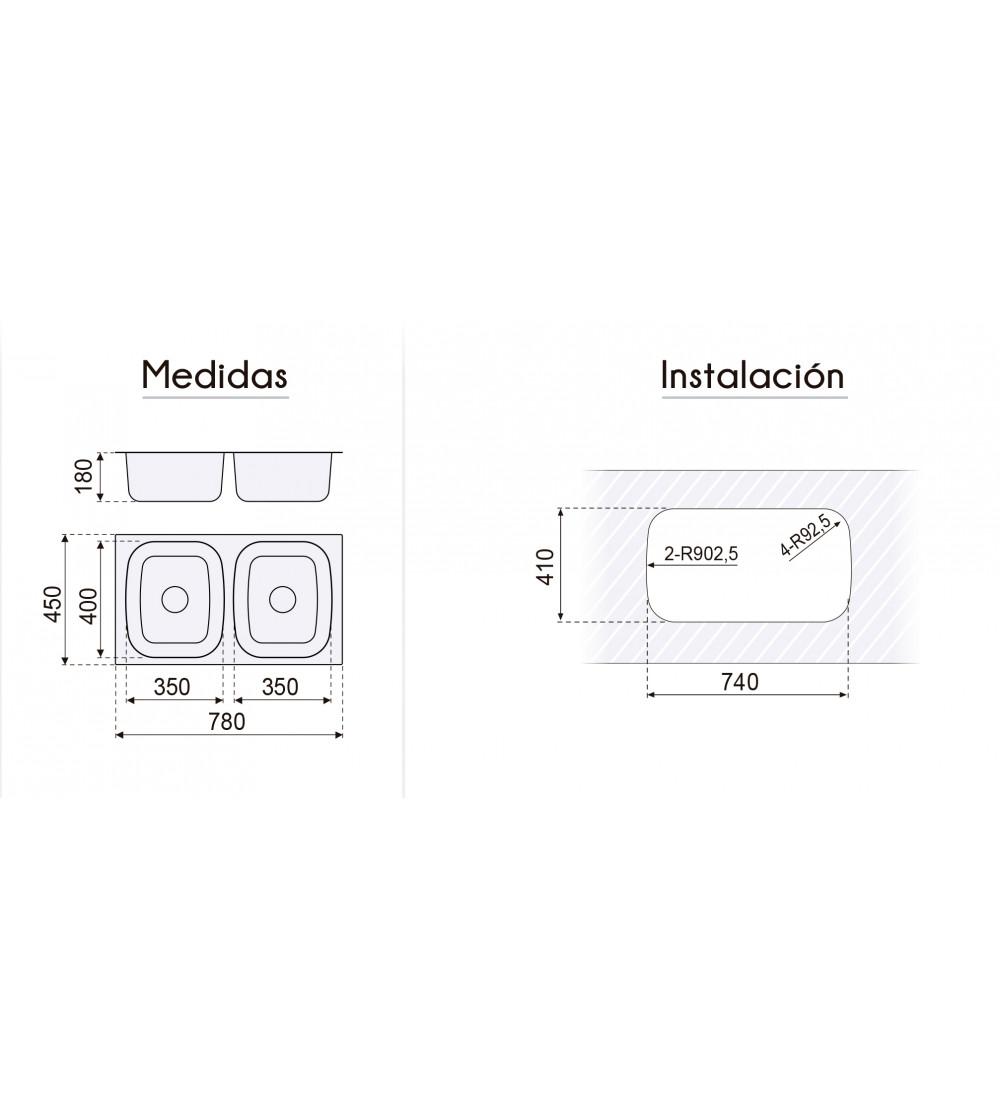 Fregadero Cocina Acero Inox Serie Atenas 74,5x41 cm | AndaserStore OFERTA