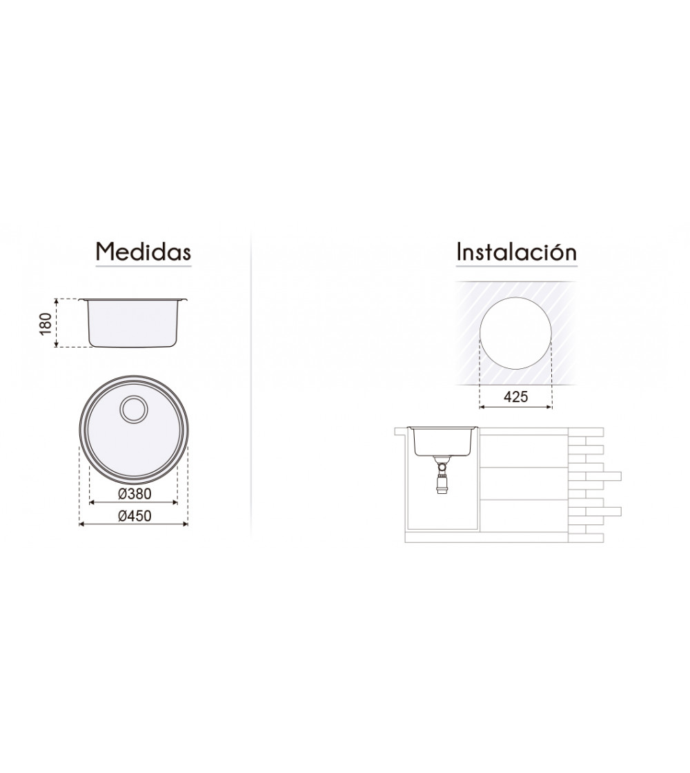 Fregadero Cocina Acero Inox Mod. Oslo 45 cm Diámetro | AndaserStore OFERTA