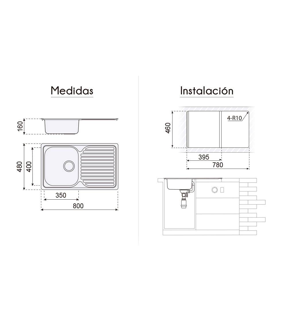 Fregadero Cocina Acero Inox Mod. Viena 80x48 cm | AndaserStore OFERTA