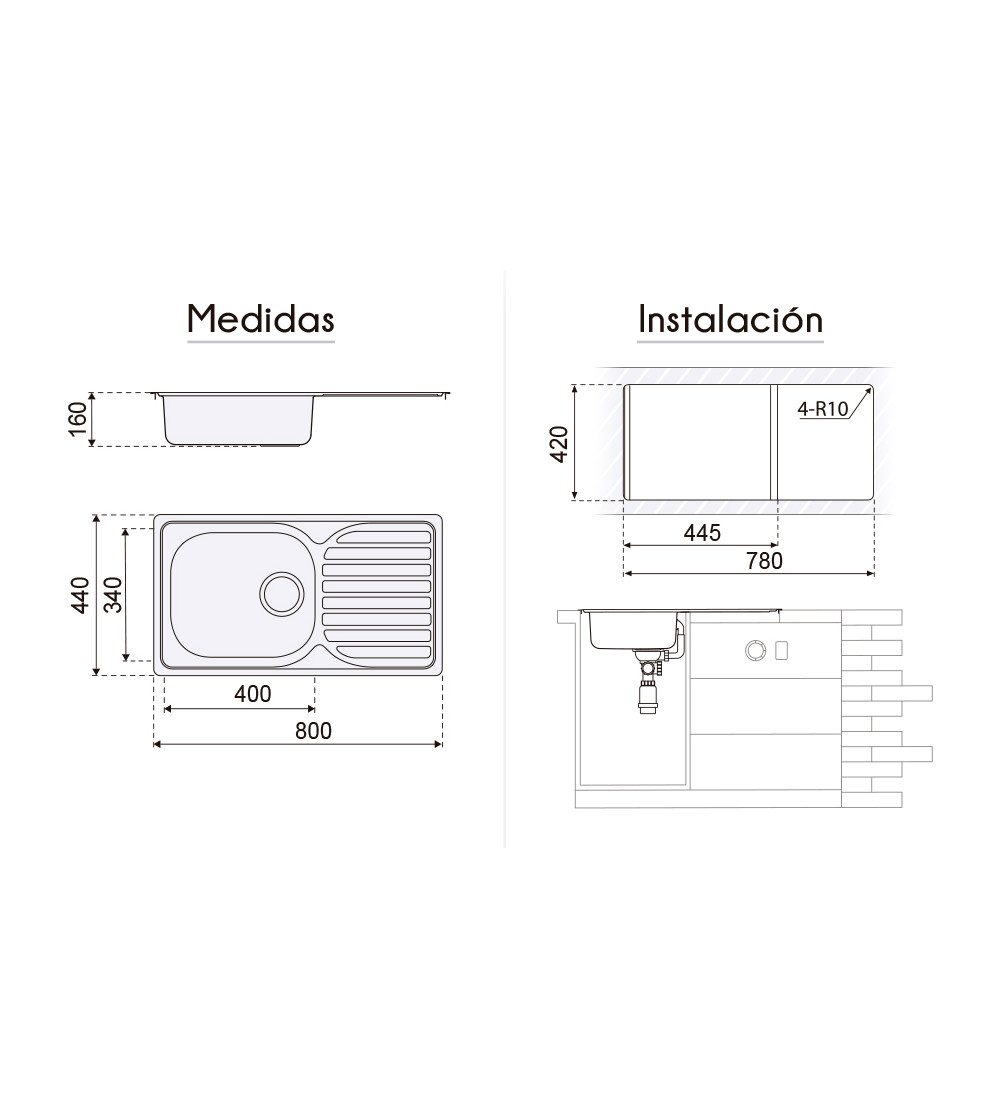 Fregadero Cocina Acero Inox Mod. Viena 80x48 cm | AndaserStore OFERTA