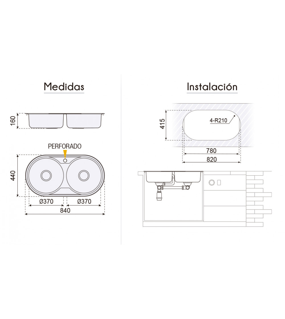 Fregadero Cocina Acero Inox Mod. París 84x44 cm | AndaserStore OFERTA