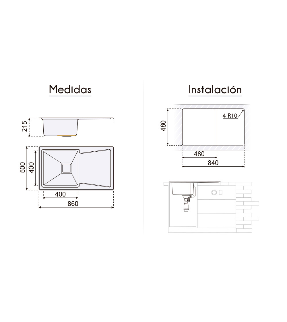 Fregadero Acero Inox Serie Nueva York 86x50 cm Sobre Encimera | AndaserStore OFERTA