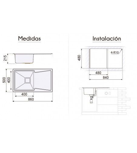 Fregadero Acero Inox Serie Nueva York 86x50 cm Sobre Encimera | AndaserStore OFERTA