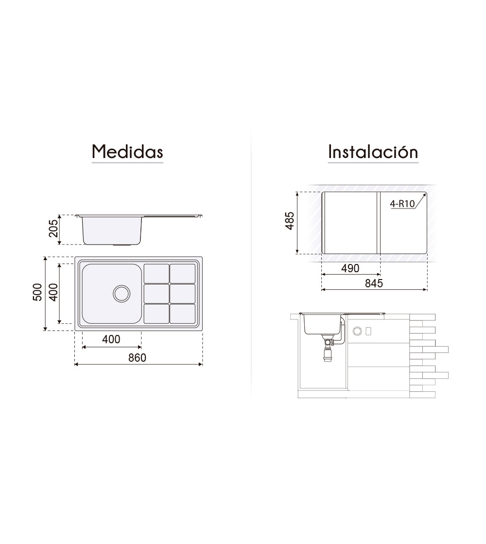 Fregadero Acero Inox Serie Madrid 86x50 cm Sobre Encimera | AndaserStore OFERTA