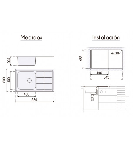 Fregadero Acero Inox Serie Madrid 86x50 cm Sobre Encimera | AndaserStore OFERTA