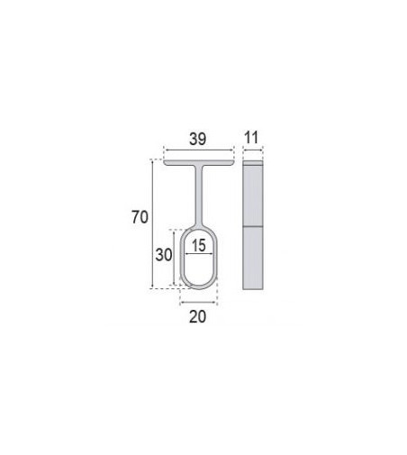 Soporte Central Ciego Tubo Ovalado Plata Mate | AndaserStore OFERTA